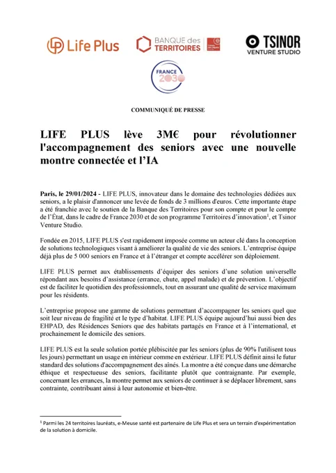 CP levée de fonds Life Plus