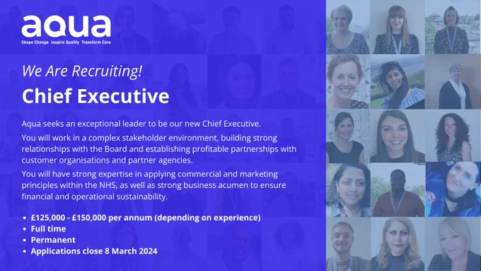 Aqua Vacancy: Chief Executive. Applications close 8 March.