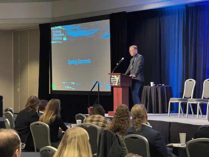 POET Executive Director delivers opening remarks at the 2024 Northwest Offshore Wind Conference on January 30, 2024, in Portland, Oregon. Photo by Devan Kochersperger / POET