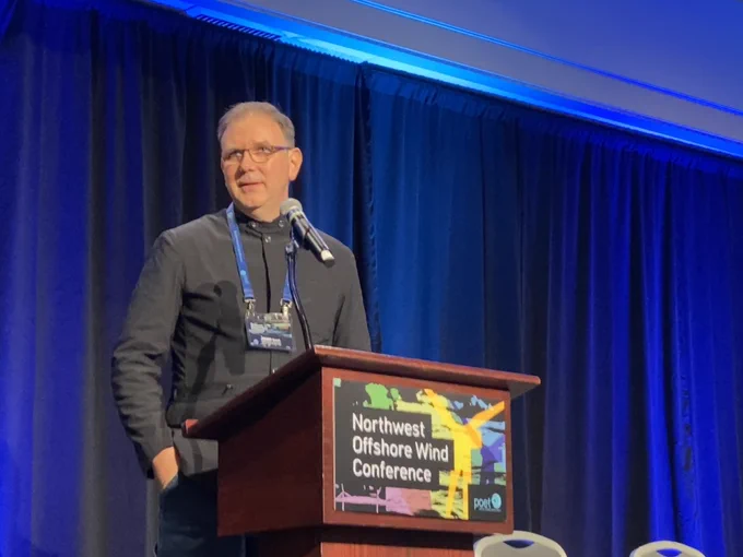 POET Executive Director delivers opening remarks at the 2024 Northwest Offshore Wind Conference on January 30, 2024, in Portland, Oregon. Photo by Aaron Franco / POET