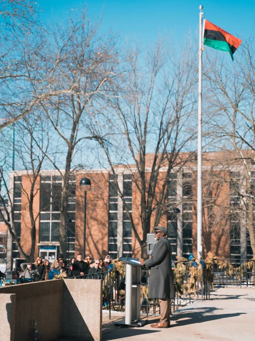 Pan-African flag-raising ceremony on UWindsor Campus.
