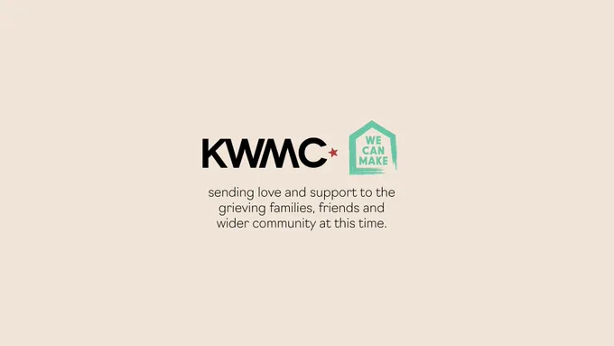 The logo for Knowle West Media Centre and the logo for We Can Make above the text saying “sending love and support to the grieving families, friends and wider community at this time”.