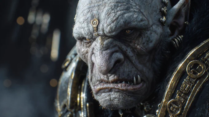 the star wars in a new game setting, in the style of dark fantasy creatures, rendered in unreal engine, emil melmoth, close-up intensity, goblin academia, delicate gold detailing, strong facial expression --s 150 --c 10 --v 6.0 --ar 16:9