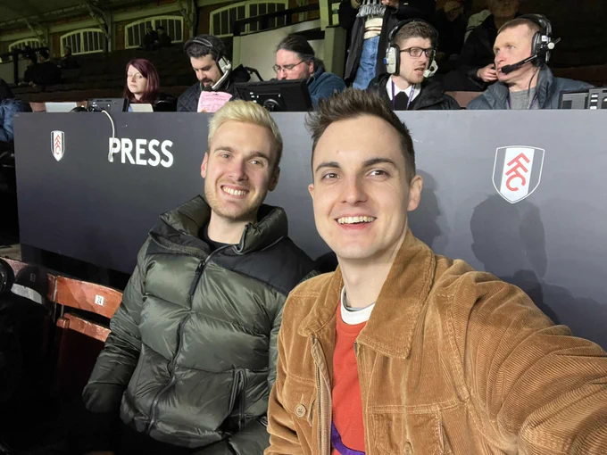 Fulham AD commentators Nick and Jake (left to right) pre-match! 
