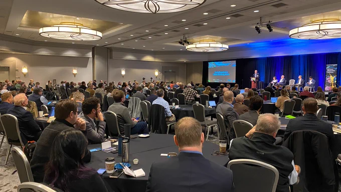 View from the audience at the 2024 Northwest Offshore Wind Conference on January 30, 2024, in Portland, Oregon. Photo by Aaron Franco / POET
