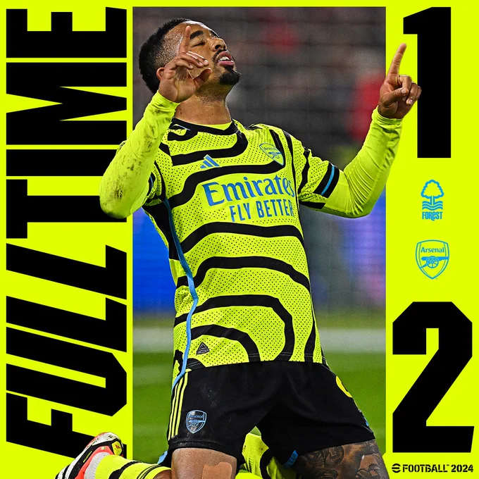 Full Time: Nottingham Forest 1-2 Arsenal