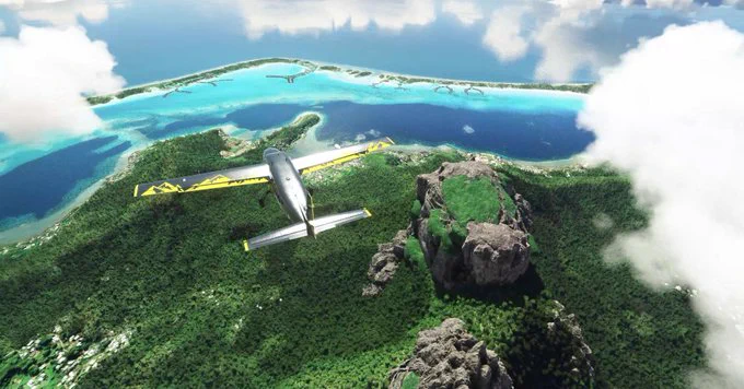 Uma captura de tela do videogame Microsoft Flight Simulator é mostrada.