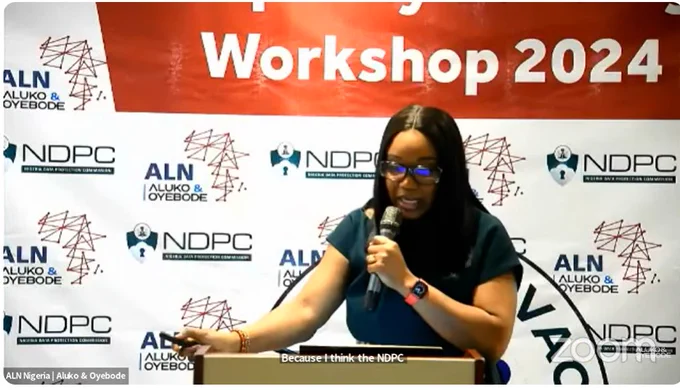 Now Speaking at the Data Protection and Privacy workshop, presented in collaboration with the Nigeria Data Protection Commission: Mrs. Adeolu Idowu, Partner at ALN Nigeria | Aluko & Oyebode.