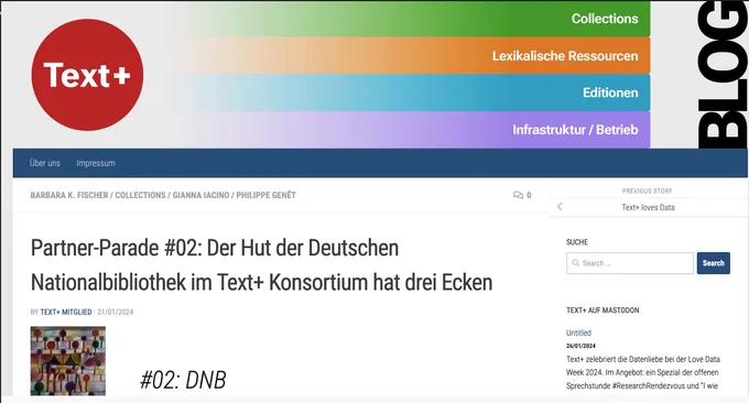 screenshot des Blogposts zur Rolle der Deutschen Nationalbibliothek in dem NFDI Konsortium für text- und sprachbasierte Wissenschaften Textplus.org.