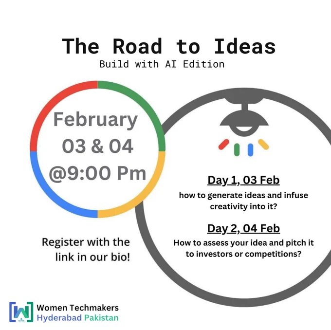 🌈 Day 1 (Feb 3): Dive into idea generation and creativity with AI. Learn how to transform your concepts into innovative solutions. 🧠💡

✨ Day 2 (Feb 4): Master the art of assessing ideas and pitching to investors. Get insider tips to make your ideas stand out! 🚀💼

🎤 Stay tuned for speaker announcements! Our lineup of experts will share valuable insights to fuel your creativity.

📆 Save the dates, and register now for the event.       
The Registration Form: https://forms.gle/FWawzgb3CzvBedQZ7

Are you excited? We can't wait to see you there!

#BuildWithAI #IdeasGeneration #PitchingSuccess #AIEdition #InnovationJourney #ExcitingEvent