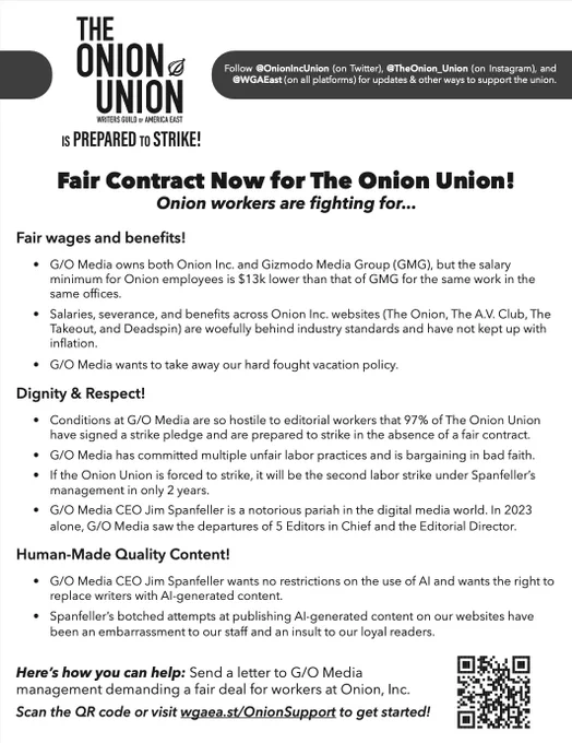 Fair Contract Now for The Onion Union flyer