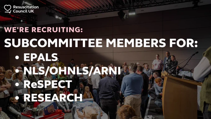 Text reads: We're recruiting: Subcommittee members for EPALS, NLS/OHNLS/ARNI, ReSPECT, Research.