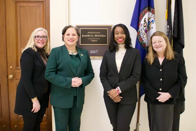 Rep. McClellan stands outside of her D.C. office with Commonwealth's Attorneys Shannon Taylor, Stephanie Morales, and Libby Humphries.