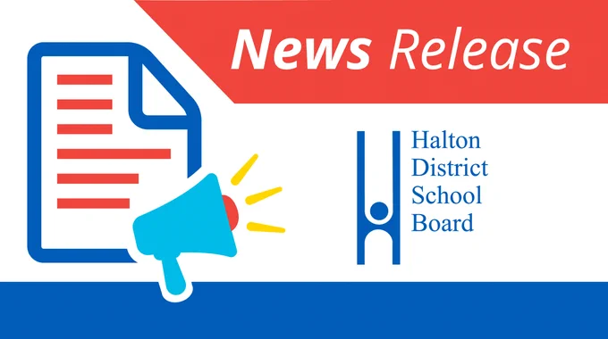 Blue megaphone set against a lined newspaper icon with the words 'New Release' above the HDSB logo.