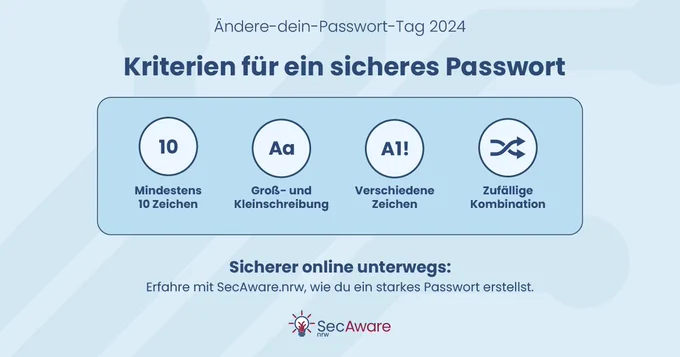 Tipps für starke Passwörter gibt`s bei SecAware.nrw: https://secaware.nrw/
