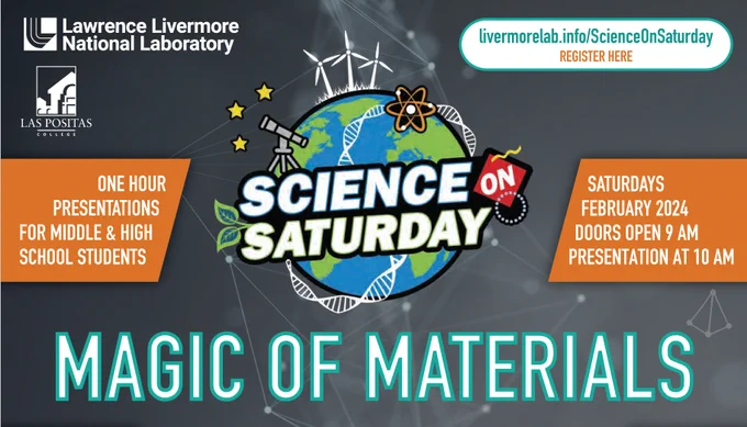Science on Saturday

One hour presentations for middle and high school students

Saturdays, February 2024, doors open 9 AM, presentation at 10 AM

Magic of Materials