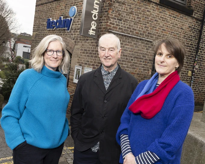 L-R director Esther Richardson, author David Almond and playwright Zoe Cooper outside The Cluny. Photo credit: Mark Savage