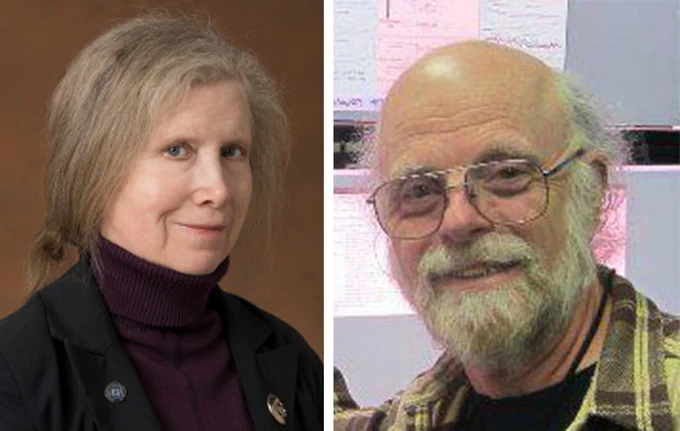 The image shows two side-by-side headshots. The image on the right is a headshot of Dr. Bonnie Buratti. The image on the left is a photo of Dr. Glenn Orton.