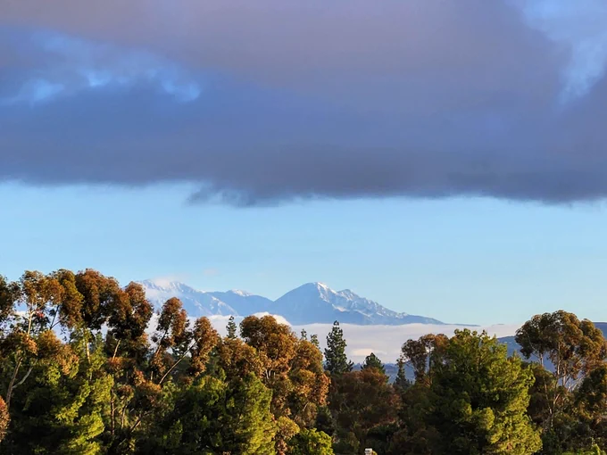 Snow capped mountains in the distance