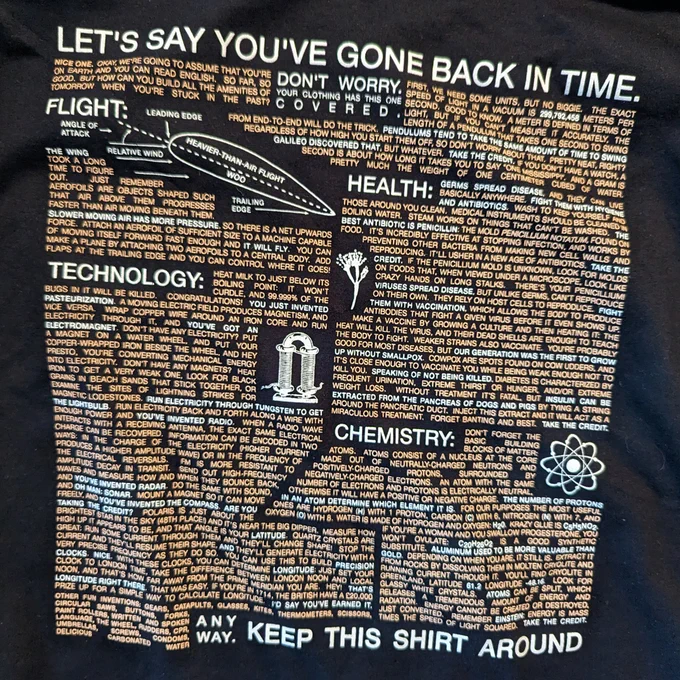A shirt design featuring facts that will come in handy if you end up stuck in the distant past.
