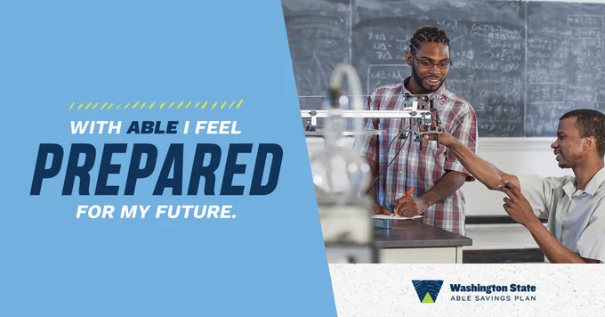 A student and teacher work on a science project, next to text that says "With ABLE I feel prepared for my future"
