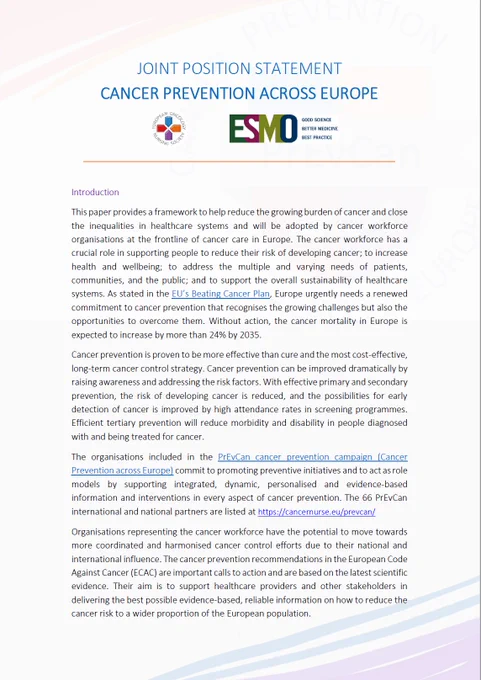 The PrEvCan© campaign was initiated by EONS and is run in association with key campaign partner, ESMO. More info: www.cancernurse.eu/prevcan