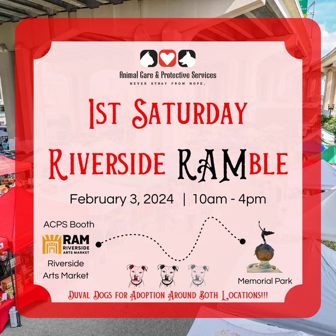 first saturday riverside ramble 10am to 4pm at the riverside arts market and memorial park