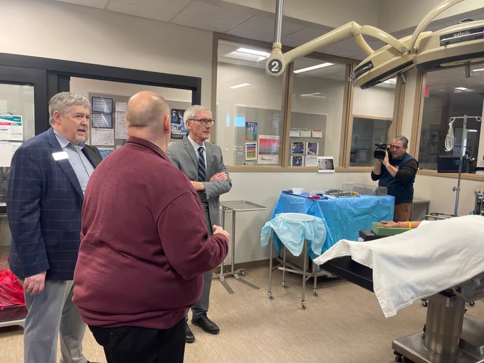 Gov. Evers receives a tour of Western Technical Colleges healthcare training classrooms.