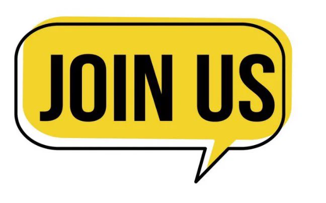 Speech bubble with the words join us written in capital letters