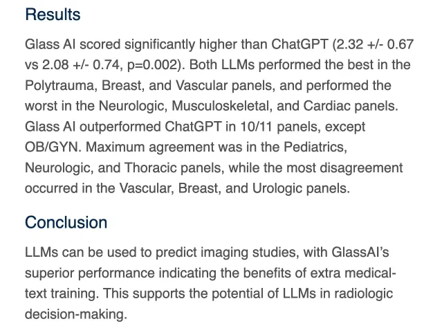 Results & Conclusions from a journal paper on large language models.