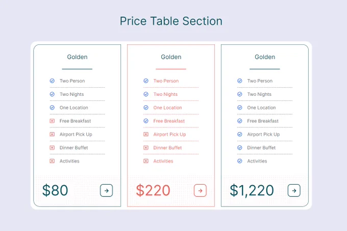 Price table - Web Bricks Addons for Elementor
