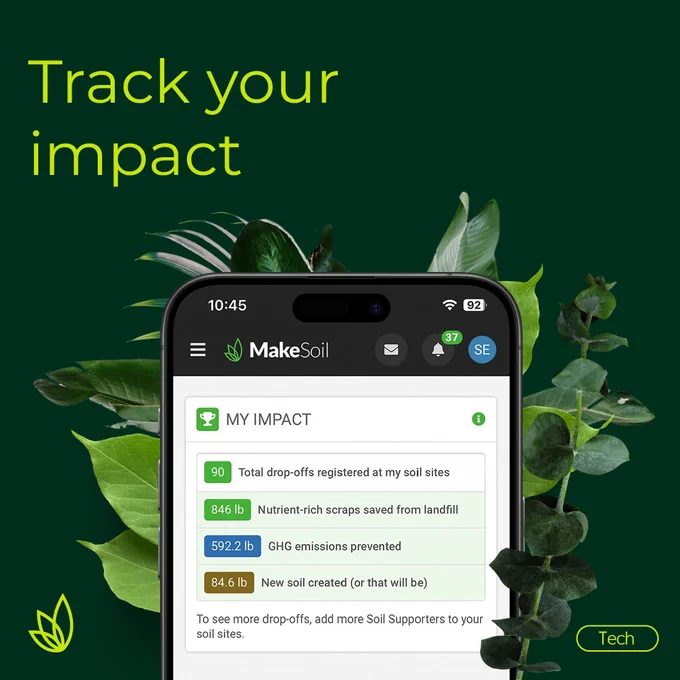 image of the MakeSoil app, the impact tracking feature in particular.
