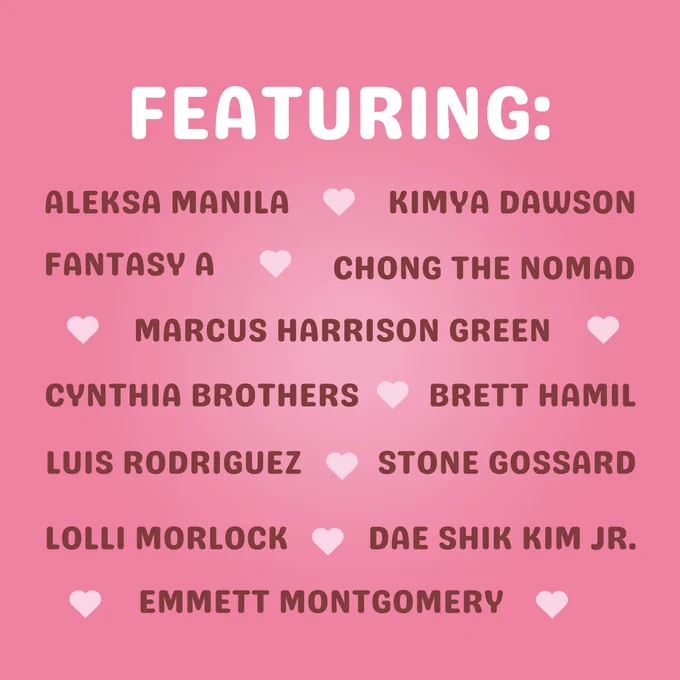 Text: "Featuring: Aleksa Manila, Kimya Dawson, Fantasy A, Chong the Nomad, Marcus Harrison Green, Cynthia Brothers, Brett Hamil, Luis Rodriguez, Stone Gossard, Lolli Morlock, Dae Shik Kim Jr., Emmett Montgomery"