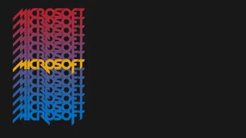É mostrado um fundo preto com um gradiente de vermelho a azul de um logotipo inspirado nos anos 80, "Microsoft Metal Logo".
​