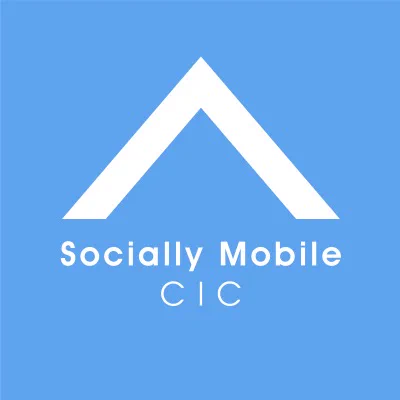 Blue background. Socially Mobile logo.