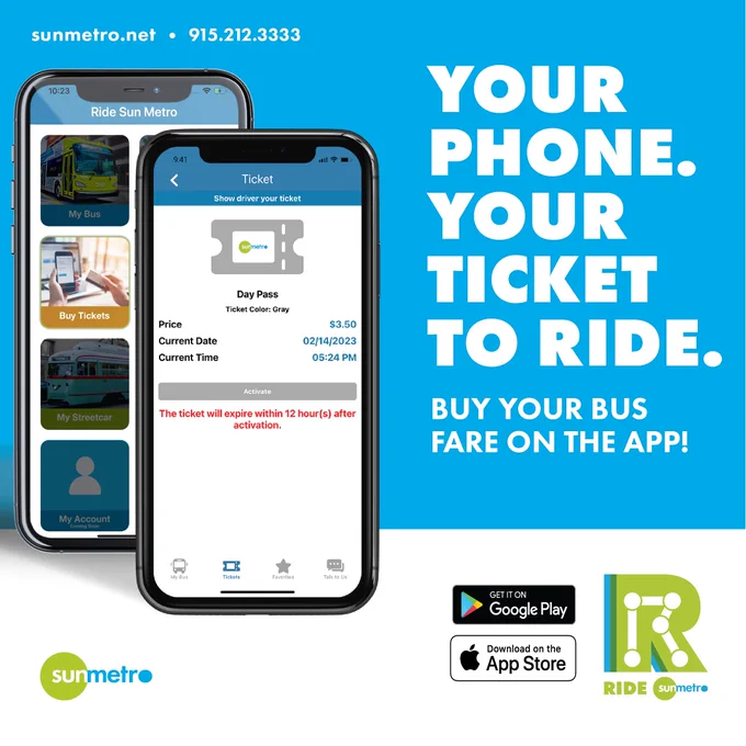Image of a smartphone displaying a digital ticket on the Ride Sun Metro app 
