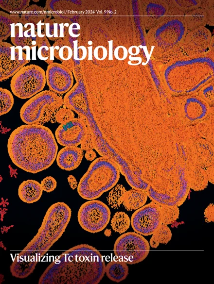 Nature Microbiology cover for February 2024 issue.