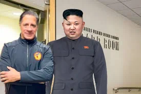 Parody photo of award winning LAUSD superintendent Alberto M. Carvalho standing with his good friend Kim Jong Un in front of the LAUSD Board Room.