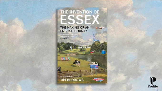 Paperback cover of The Invention Of Essex, in front of a painted sky. 