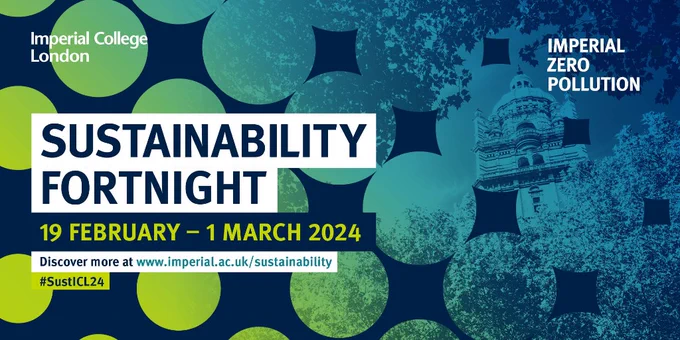 A graphic showing the top of the Queen's Tower. Text on graphic reads: Sustainability Fortnight. 19 February - 1 March 2024. 