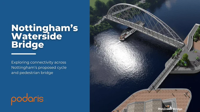 Nottingham's Waterside Bridge. Exploring connectivity across Nottingham's proposed cycle and pedestrian bridge. Podaris.