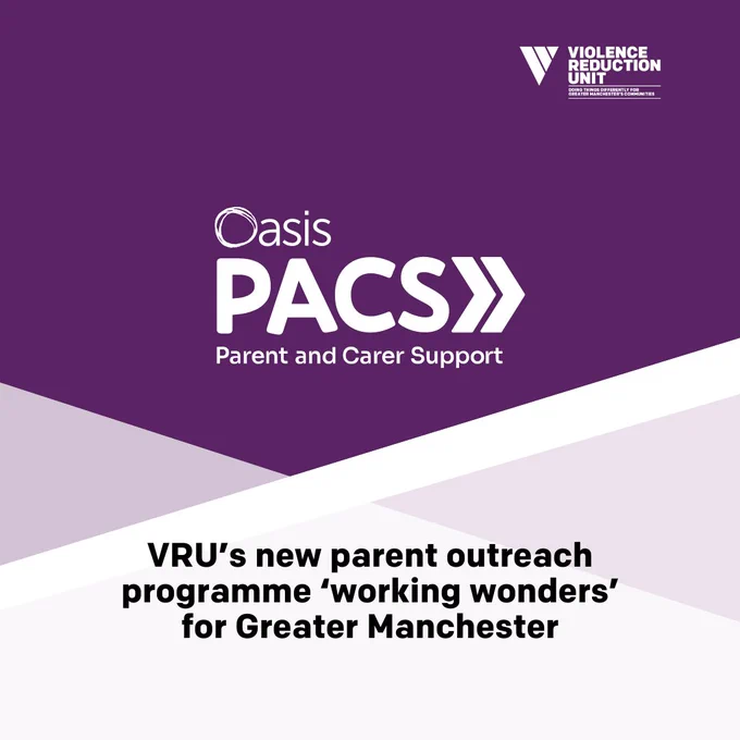 VRU and PACS logo with text that reads:
VRU’s new parent outreach programme ‘working wonders’ for Greater Manchester
