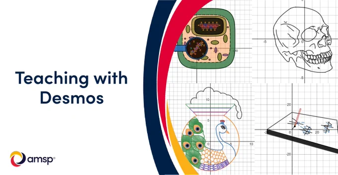 Teaching with Desmos title and an image showcasing artwork created in Desmos.