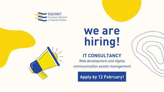 The text reads: "We are hiring! IT Consultancy. Web development and digital communication assets management. Apply by 12 February!" 