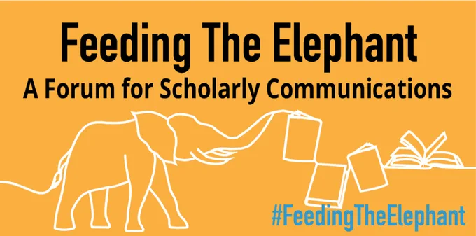 “Graphic for Feeding the Elephant: A Forum in Scholarly Communications, showing an elephant with books.”