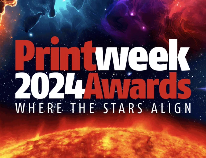 Printweek Awards 2024 imagery featuring planets and stars: 'where the stars align'