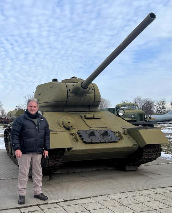 Jack Lopresti MP pictured next to a tank in Ukraine.