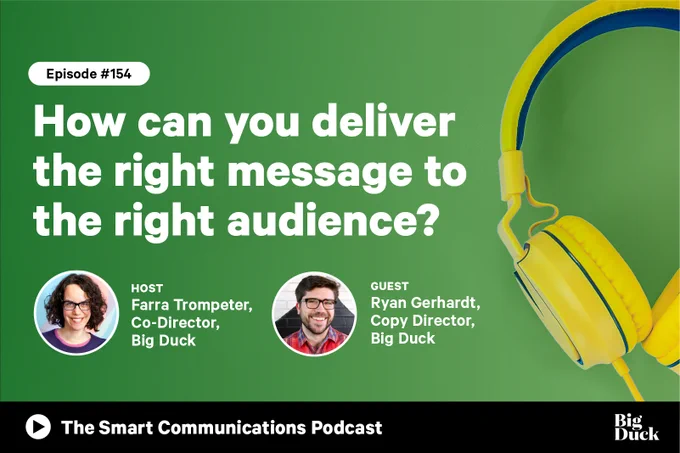 IMAGE ID: Green graphic with image and text: The Smart Communications Podcast Episode EP154 How can you deliver the right message to the right audience?