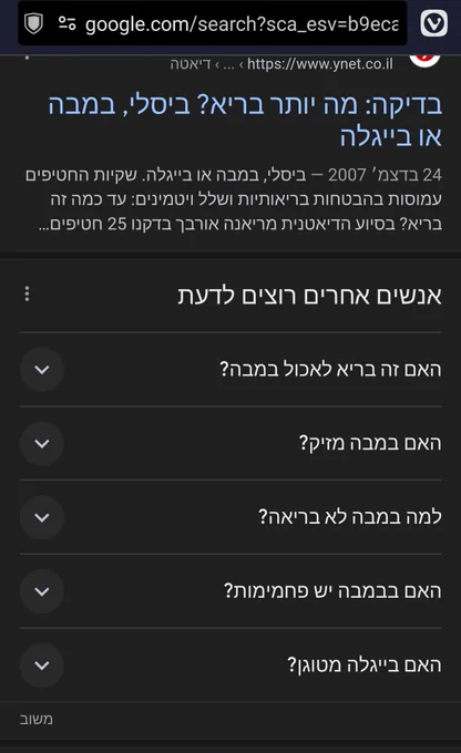 A screenshot of Google's results page in Hebrew with the People Also Ask feature 
