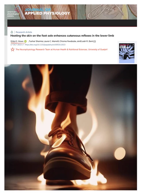 An image of the research article with the same information in this posting, and an image of a foot in a dress shoe, on fire, while walking in rolled up black jeans.